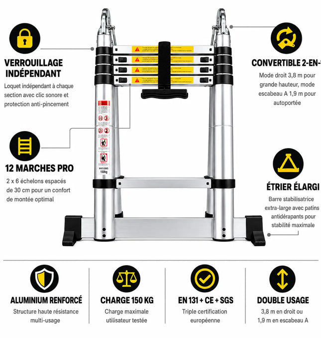 Echelle Telescopique 4-en-1 - 3,8m