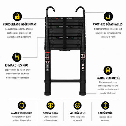 Echelle Télescopique 5 m noire