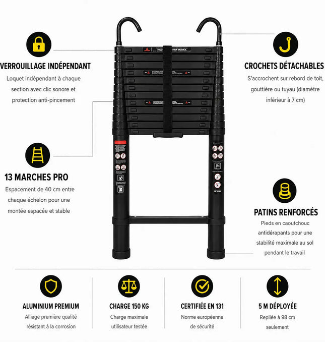 Echelle Télescopique 5 m noire