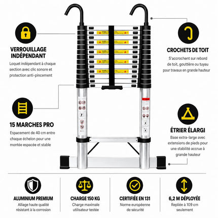 Echelle Télescopique 6,2 m, extensible