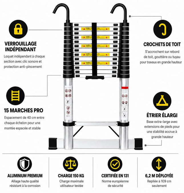 Echelle Télescopique 6,2 m, extensible